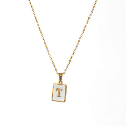 2022 European and American cross-border square 18K gold jewelry necklace female letter pendant titanium steel shell 26 letter necklace