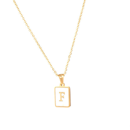 2022 European and American cross-border square 18K gold jewelry necklace female letter pendant titanium steel shell 26 letter necklace