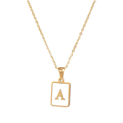 2022 European and American cross-border square 18K gold jewelry necklace female letter pendant titanium steel shell 26 letter necklace