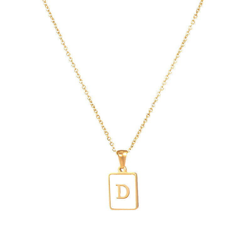 2022 European and American cross-border square 18K gold jewelry necklace female letter pendant titanium steel shell 26 letter necklace