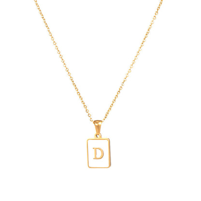 2022 European and American cross-border square 18K gold jewelry necklace female letter pendant titanium steel shell 26 letter necklace