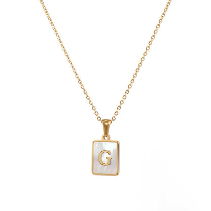 2022 European and American cross-border square 18K gold jewelry necklace female letter pendant titanium steel shell 26 letter necklace