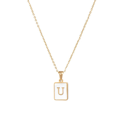 2022 European and American cross-border square 18K gold jewelry necklace female letter pendant titanium steel shell 26 letter necklace