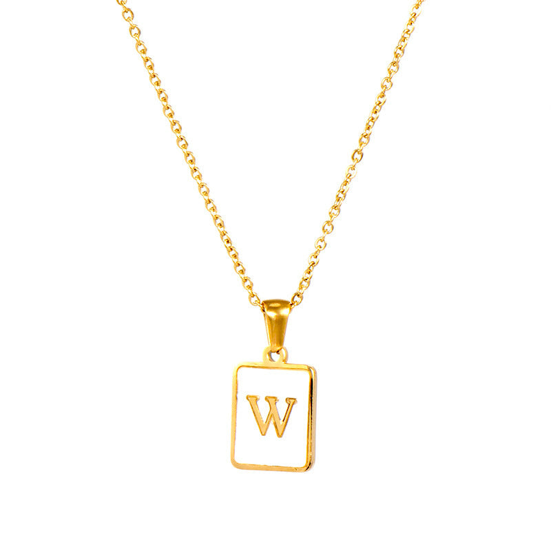 2022 European and American cross-border square 18K gold jewelry necklace female letter pendant titanium steel shell 26 letter necklace