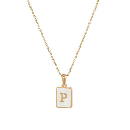 2022 European and American cross-border square 18K gold jewelry necklace female letter pendant titanium steel shell 26 letter necklace