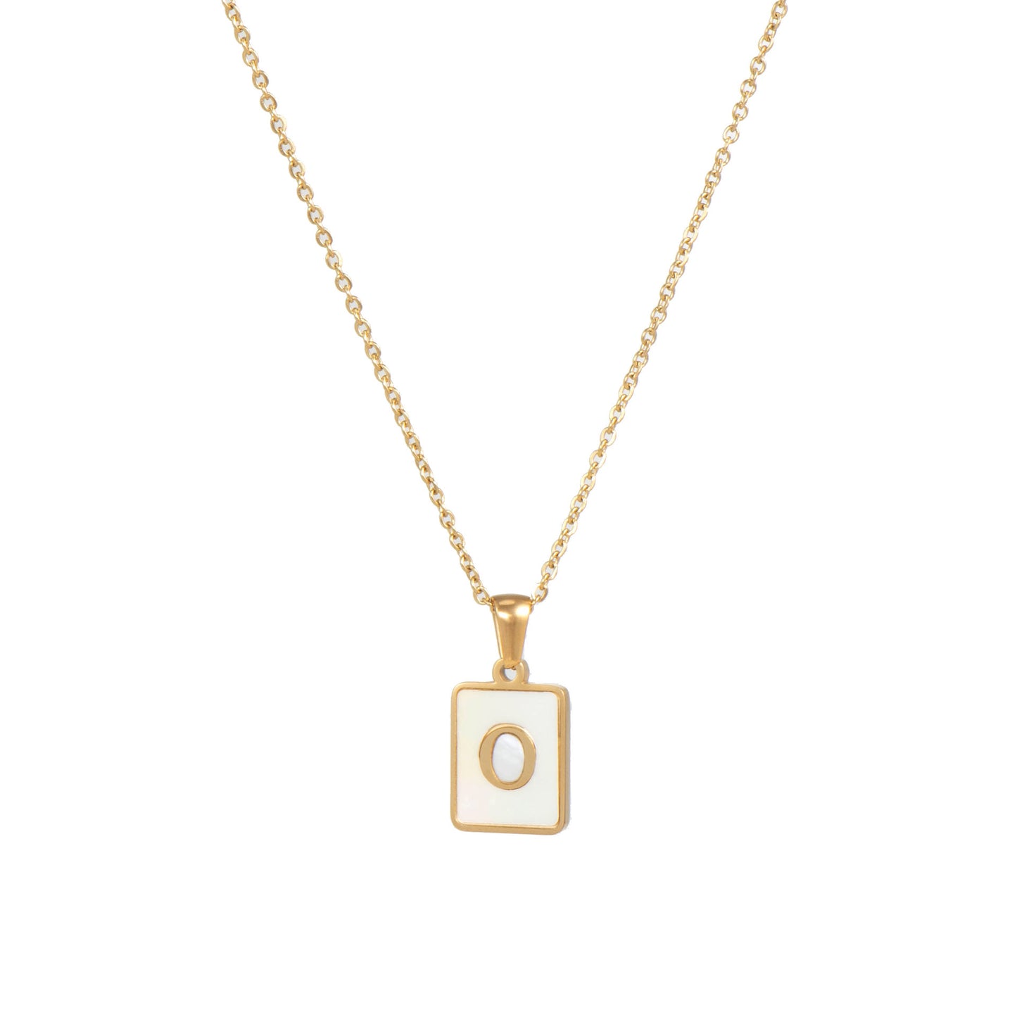 2022 European and American cross-border square 18K gold jewelry necklace female letter pendant titanium steel shell 26 letter necklace