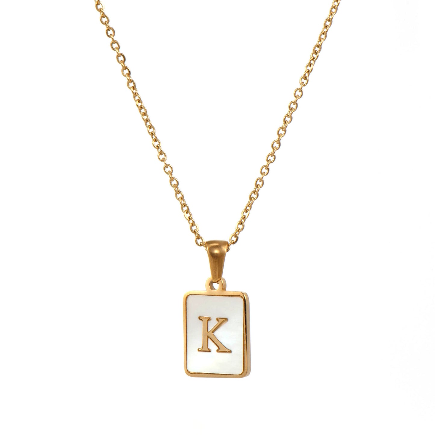 2022 European and American cross-border square 18K gold jewelry necklace female letter pendant titanium steel shell 26 letter necklace