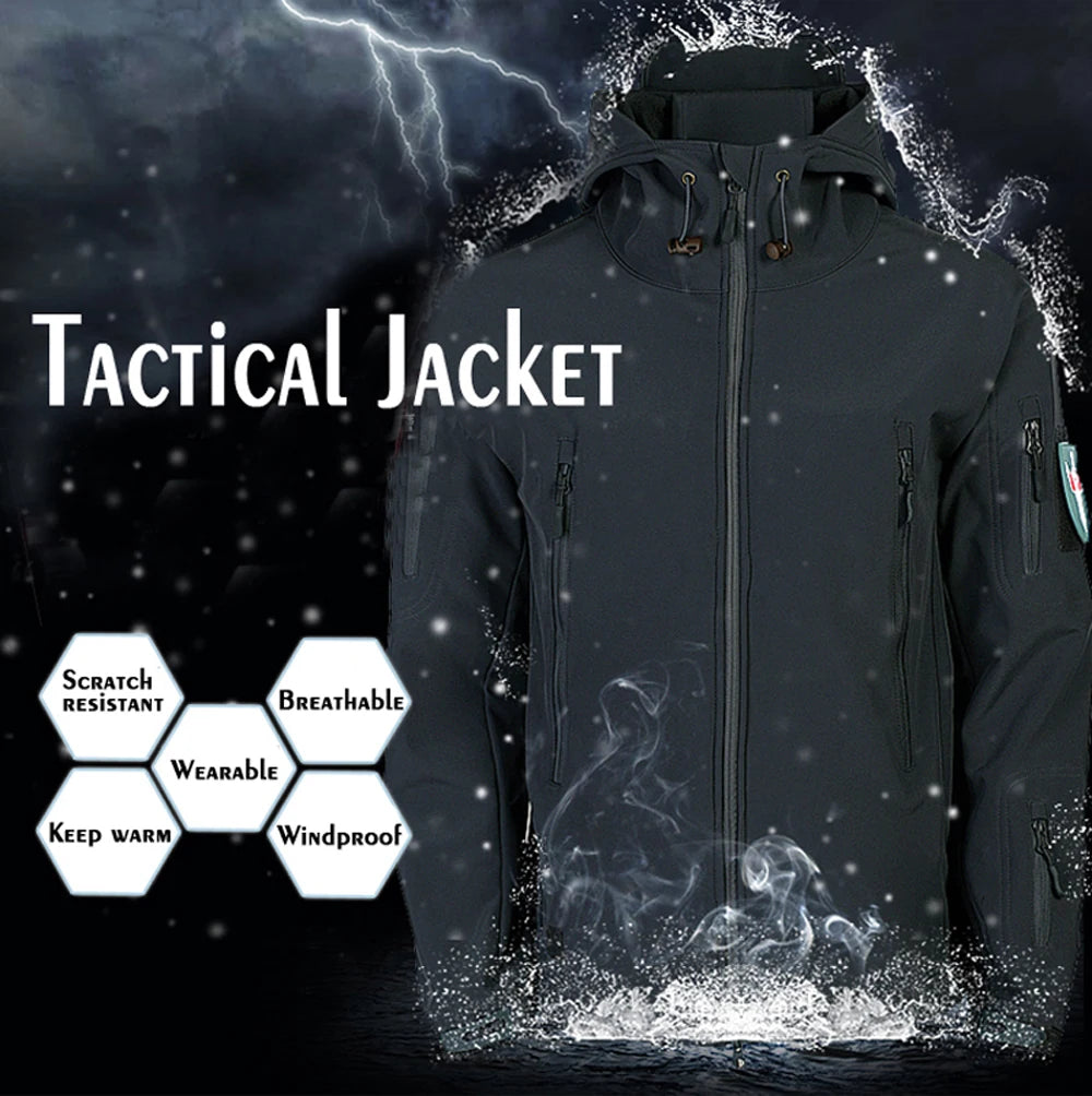 Military Shark Skin Soft Shell Jackets Men Tactical Windproof Waterproof Jacket Men Army Combat Jackets Mens Hooded Bomber Coats